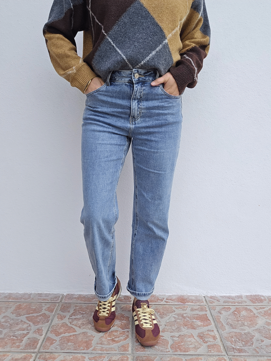 Jean droit bleu vintage - Oraije