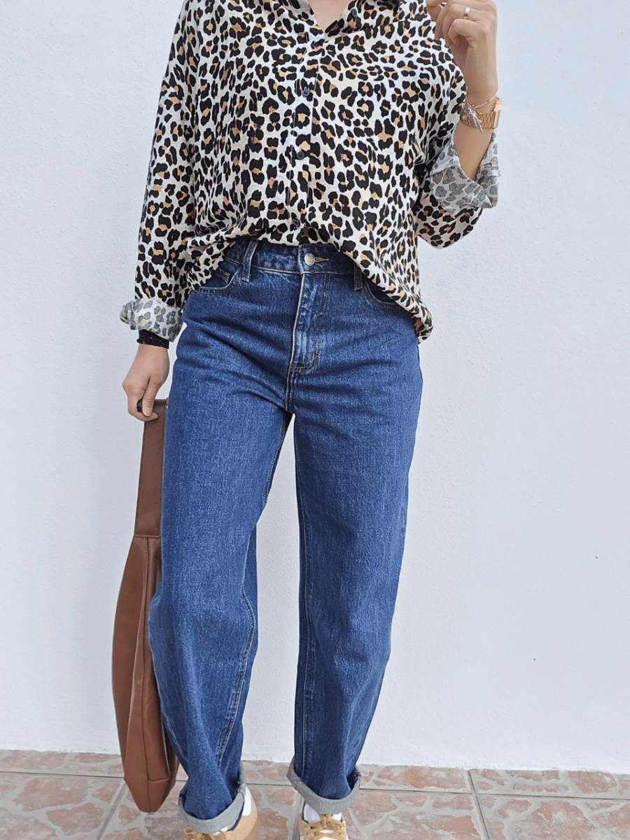 Jean barrel femme bleu brut