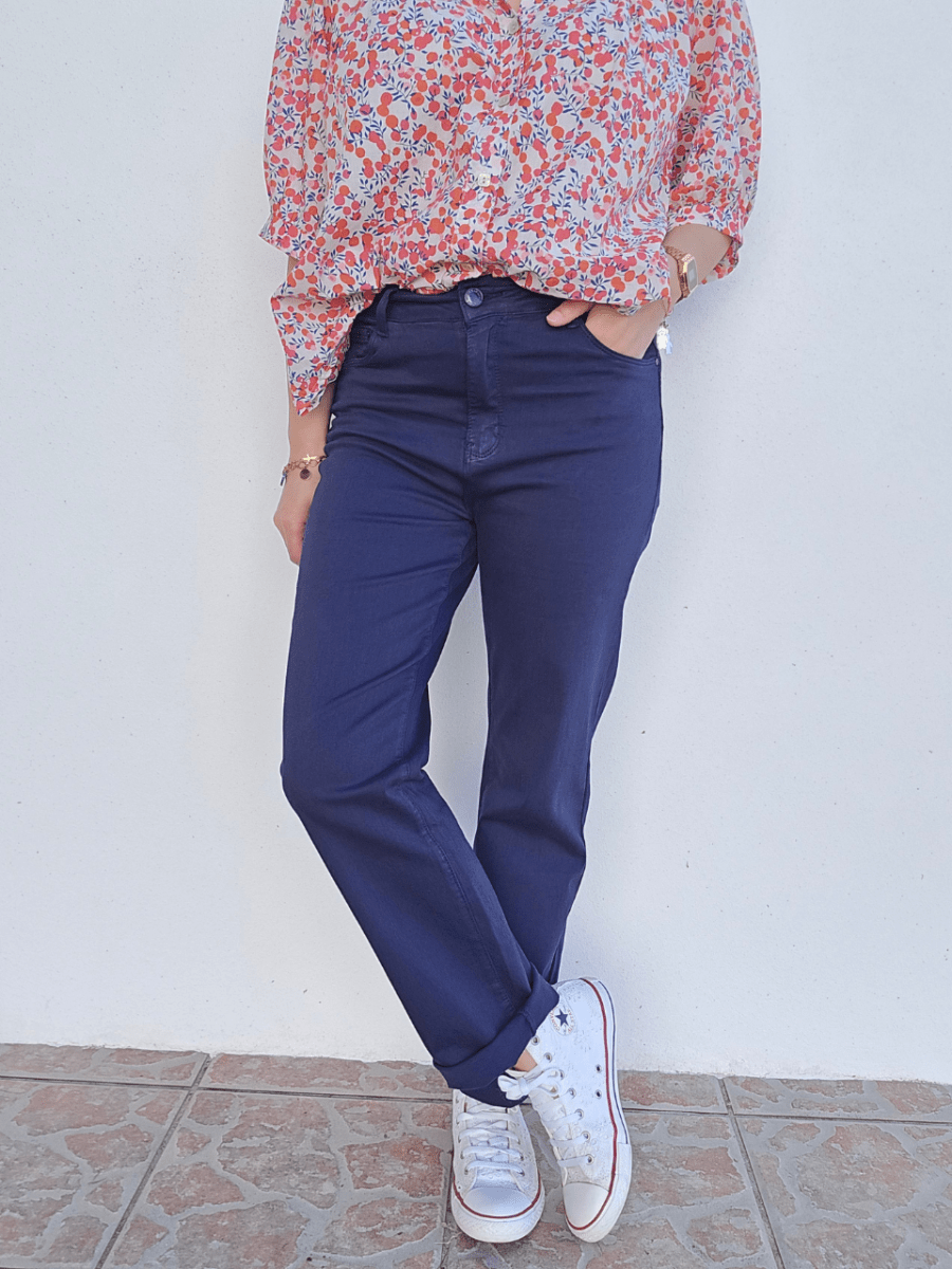 jean bleu marine coupe droite femme